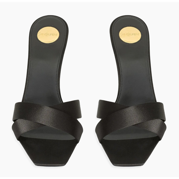 Saint Laurent Opyum 85 Sandal Black Satin Gold YSL Heel Backless Mule Pump 38 - Picture 9 of 16